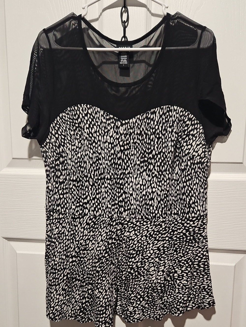 torrid Black and White Mesh Yoke Animal Print Tunic